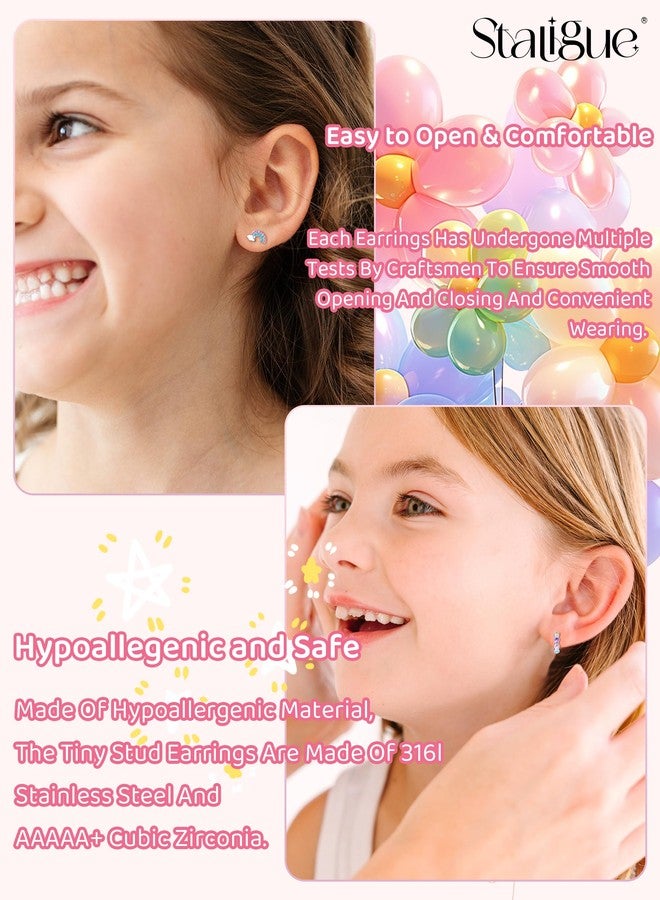 Staligue Hypoallergenic Earrings for Girls Women,Surgical Steel Screw Back Earrings for Little Girl Cute Kids Earrings Set for Sensitive Ears Screw back Stud Toddler Earring Set Kids Jewelry for Teen Girls - Image 4